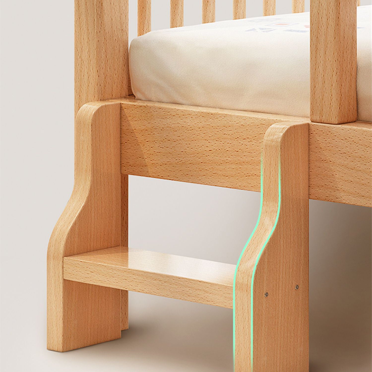 Solid Wood Contemporary Washed Nursery Bed with Guardrail for Bedroom