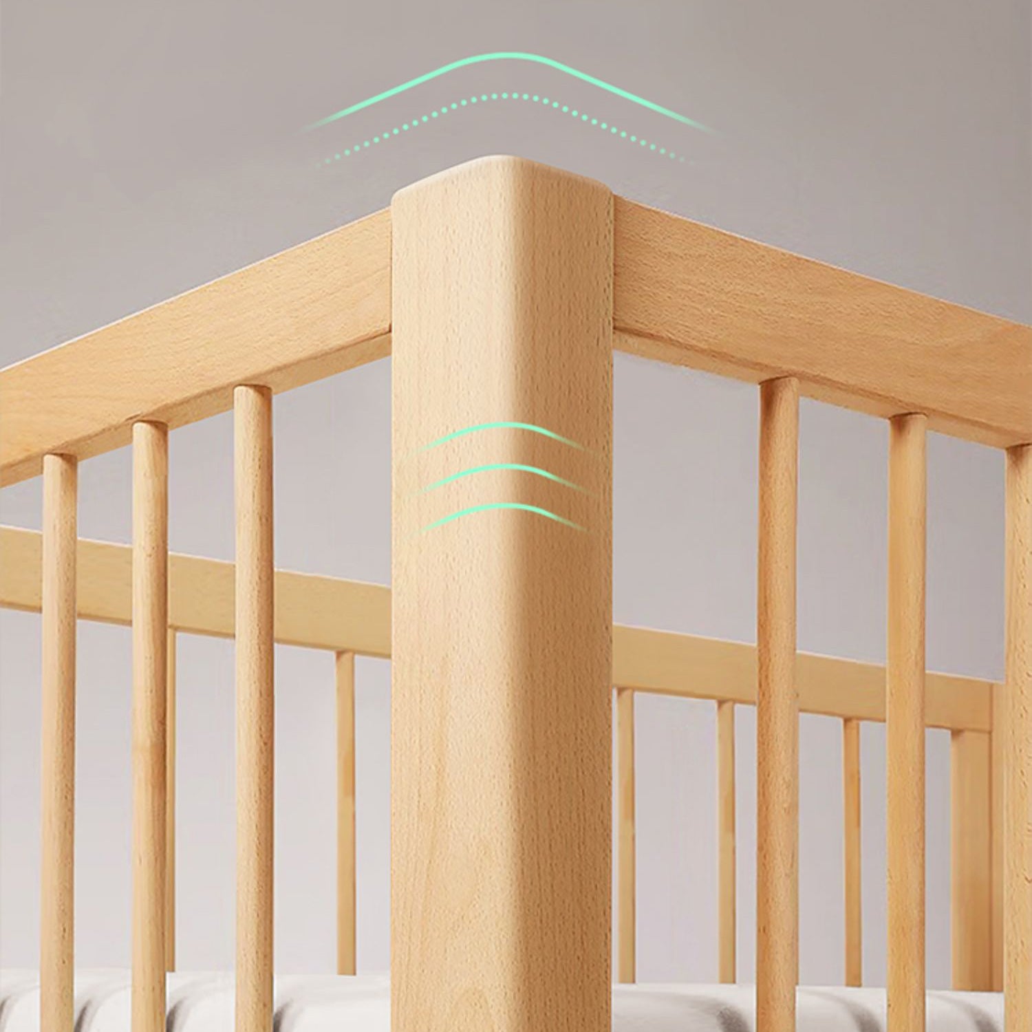 Solid Wood Contemporary Washed Nursery Bed with Guardrail for Bedroom