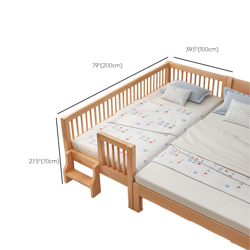 Solid Wood Contemporary Washed Nursery Bed with Guardrail for Bedroom