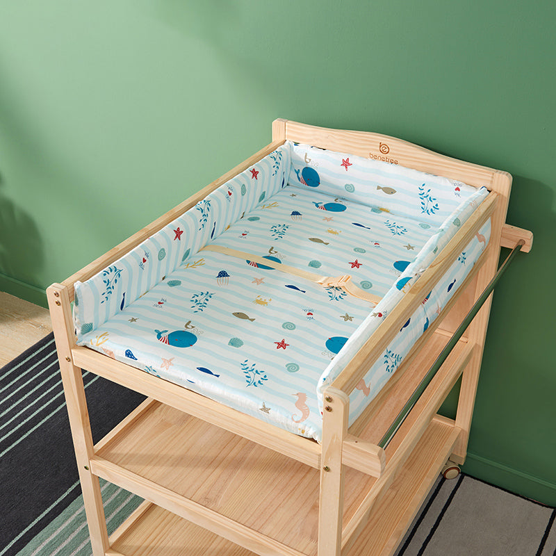 Solid Wood Baby Changing Table Flat Top with 2 Storage Shelves and Wheel