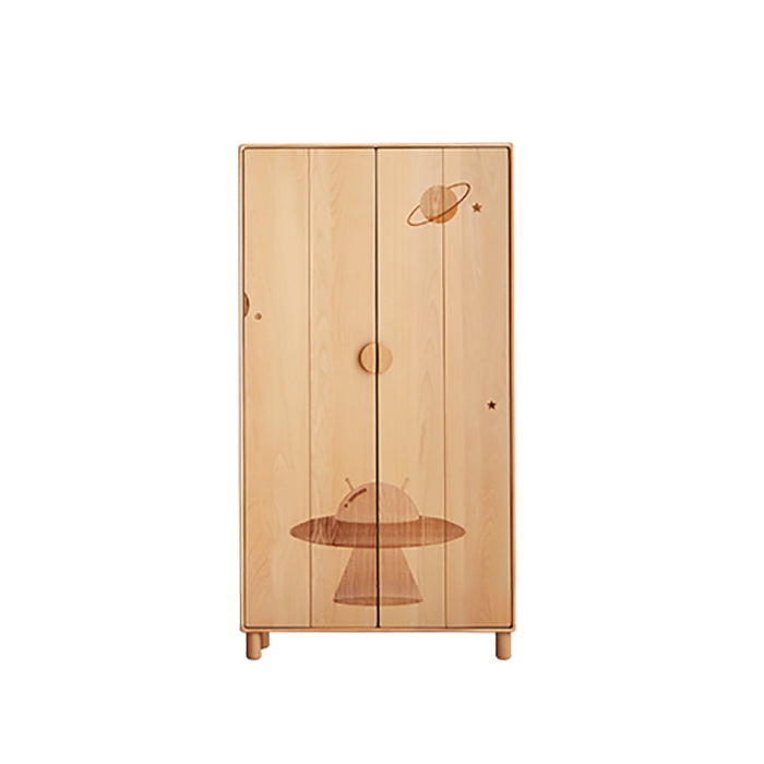 Light Wood Solid Wood with Shelves with Garment Rod Armoire Cabinet
