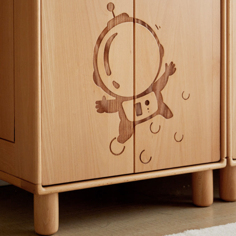 Light Wood Solid Wood with Shelves with Garment Rod Armoire Cabinet