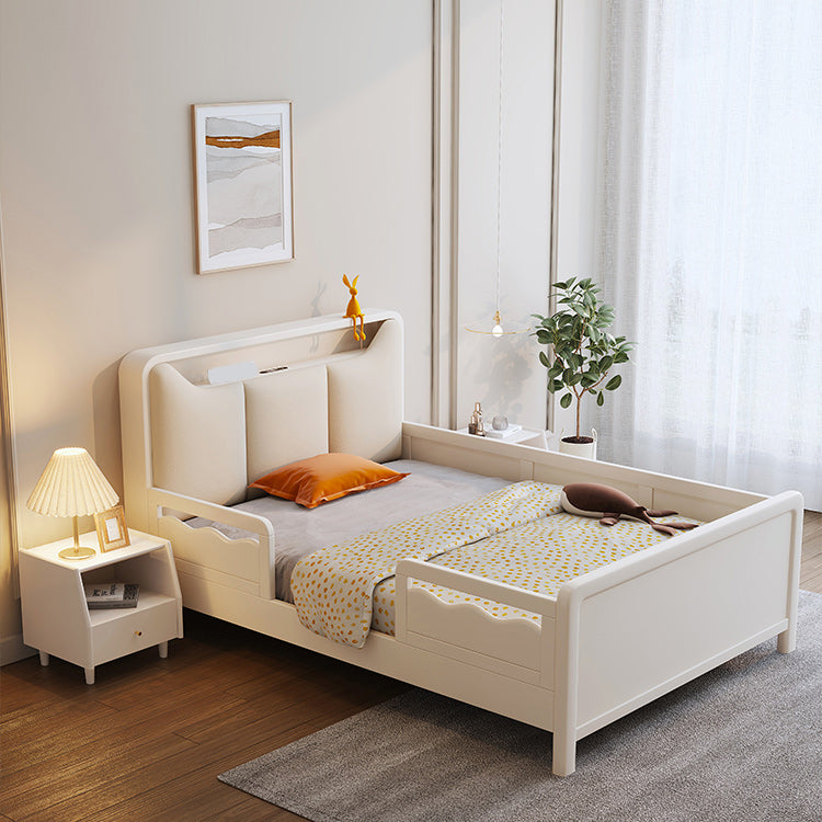 Modern Upholstered Standard Bed in White with Detachable Guardrails