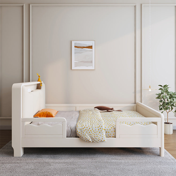 Modern Upholstered Standard Bed in White with Detachable Guardrails