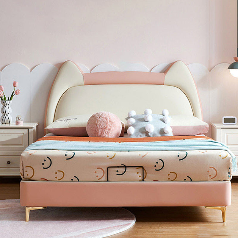 Glam Upholstered Princess Bed in White and Pink with Mattress