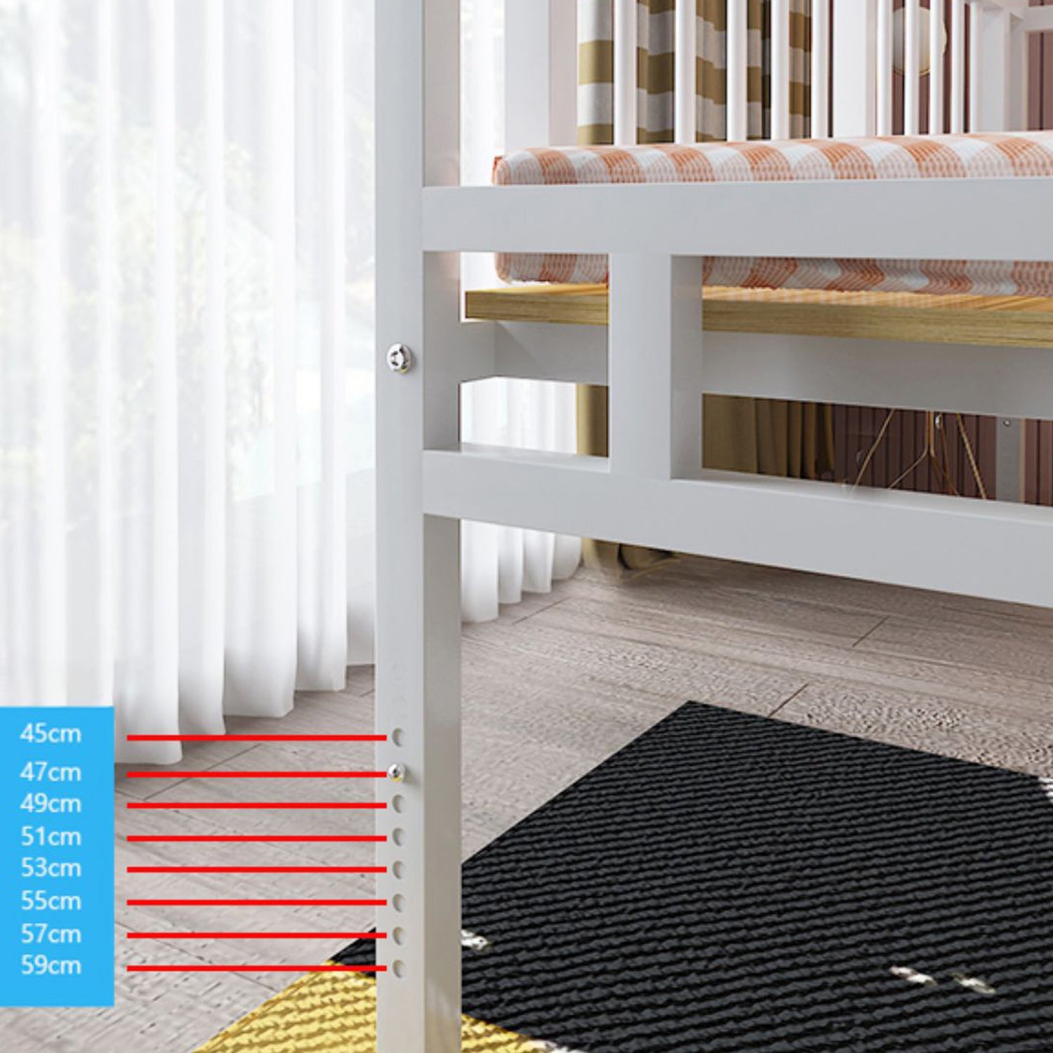 Contemporary White Standard Bed Metal Kids Bed with Guardrail