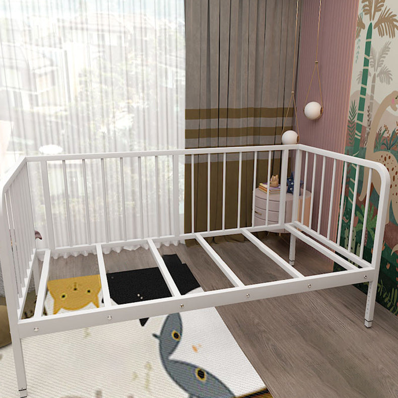 Contemporary Standard Bed White Metal Kids Bed with Guardrail