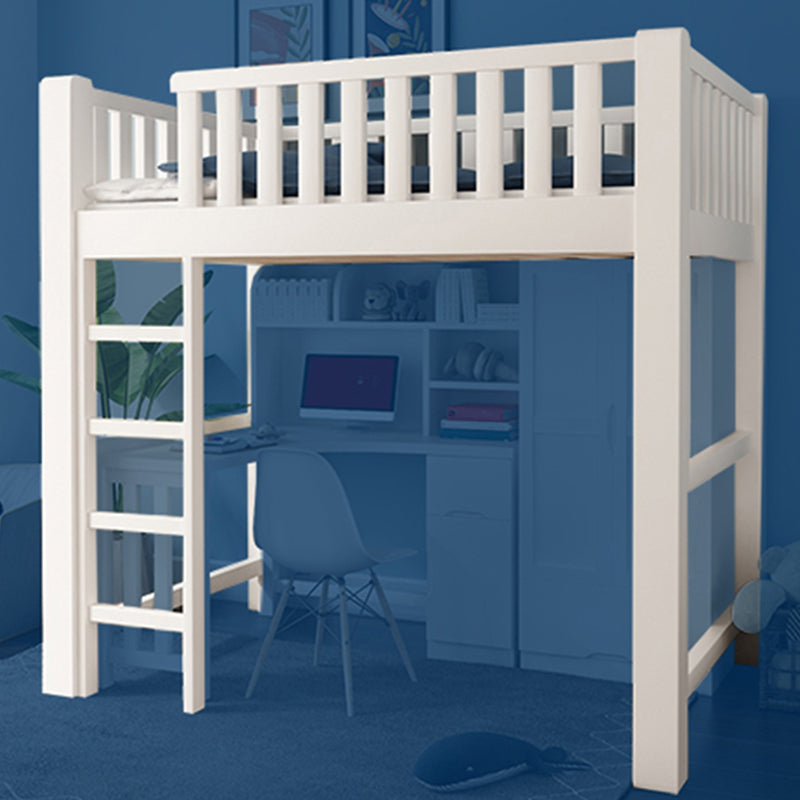 Modern Solid Wood Loft Bed Natural Storage Kids Bed with Guardrails