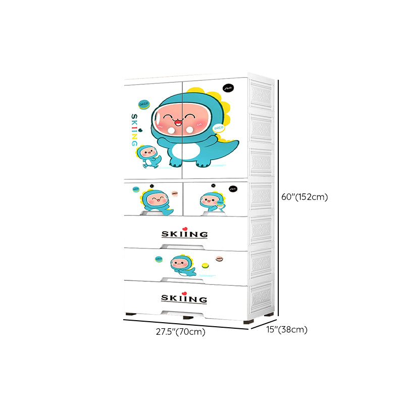 Contemporary White Kid's Wardrobe Plastic 2-Door Animal Print Closet