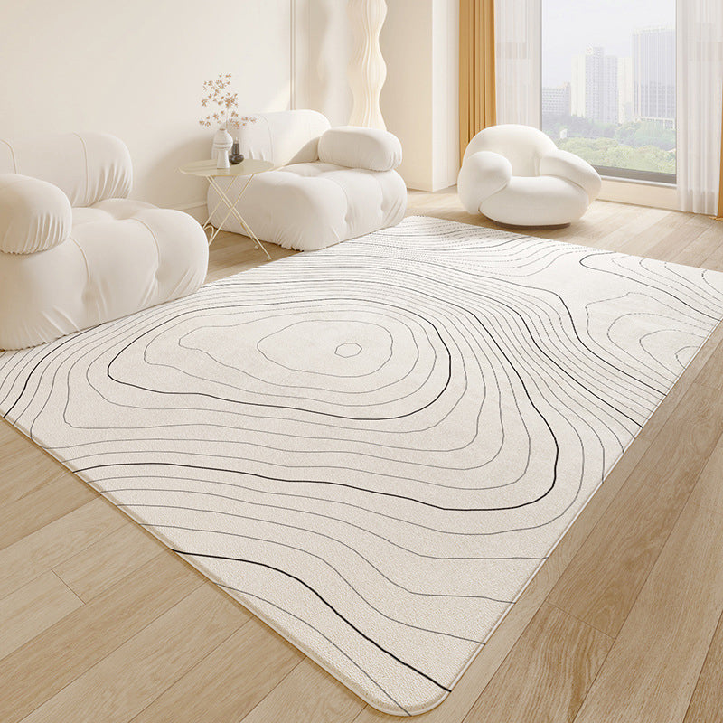 Modern Minimalist Line Rug White Imitation Cashmere Indoor Rug Non-slip Carpet for Bedroom