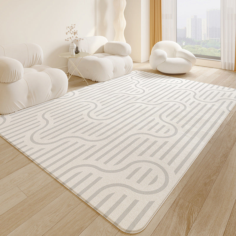 Modern Minimalist Line Rug White Imitation Cashmere Indoor Rug Non-slip Carpet for Bedroom