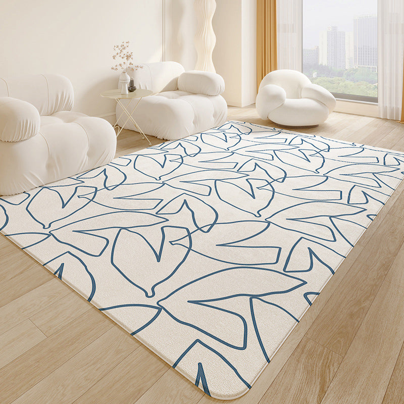 Modern Minimalist Line Rug White Imitation Cashmere Indoor Rug Non-slip Carpet for Bedroom