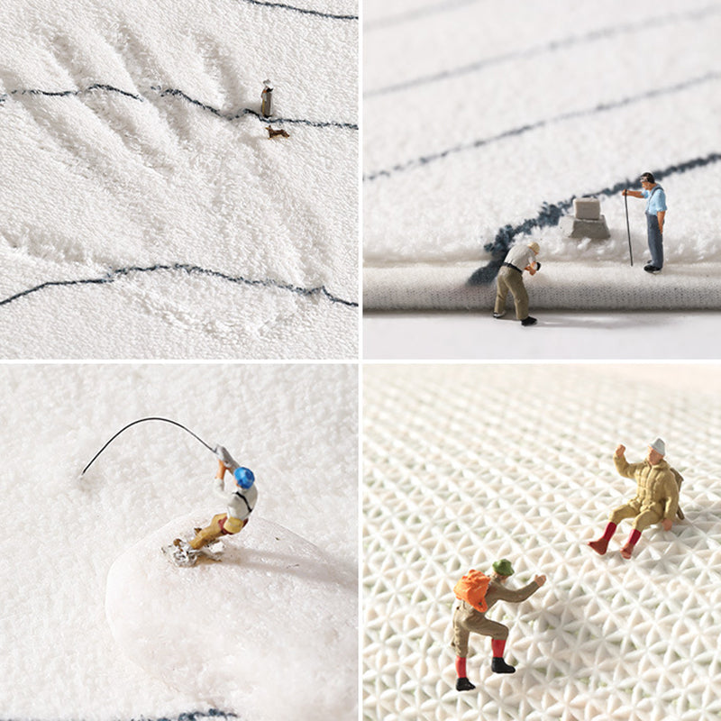 Modern Minimalist Line Rug White Imitation Cashmere Indoor Rug Non-slip Carpet for Bedroom