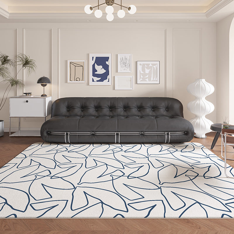 Modern Minimalist Line Rug White Imitation Cashmere Indoor Rug Non-slip Carpet for Bedroom