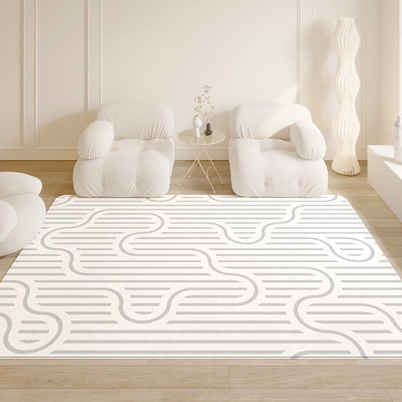 Modern Minimalist Line Rug White Imitation Cashmere Indoor Rug Non-slip Carpet for Bedroom
