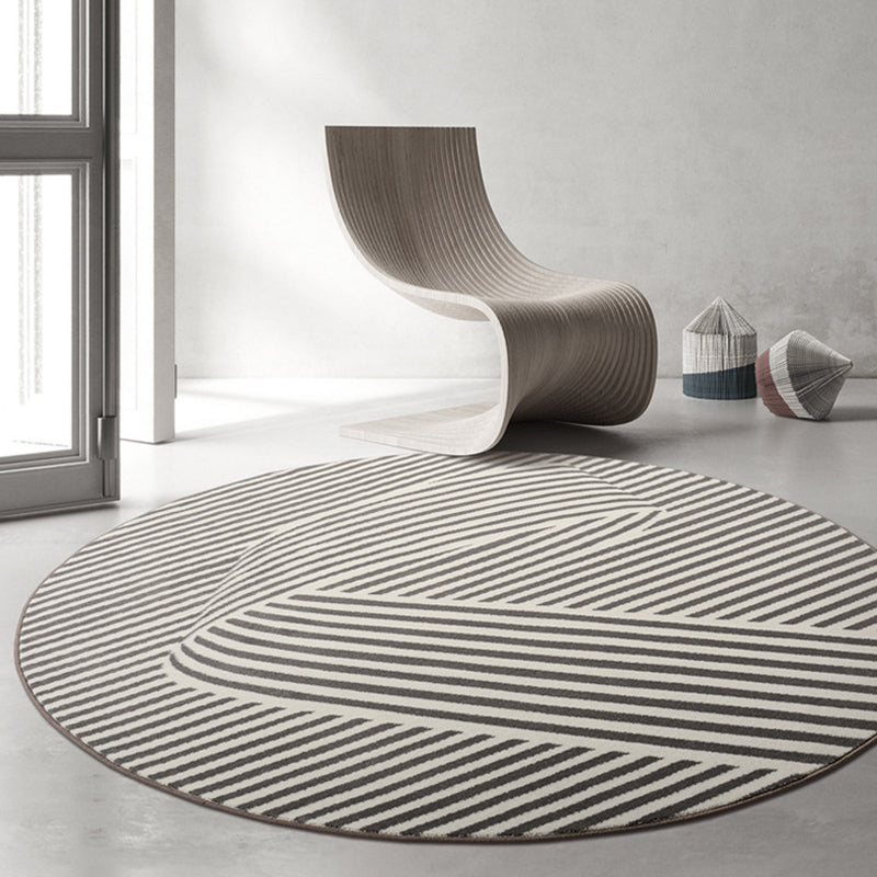 Modern Simple Line Rug Round Imitation Cashmere Area Carpet Absorbent Non-slip Rug for Living Room