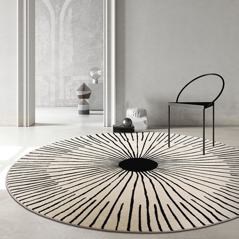 Modern Simple Line Rug Round Imitation Cashmere Area Carpet Absorbent Non-slip Rug for Living Room