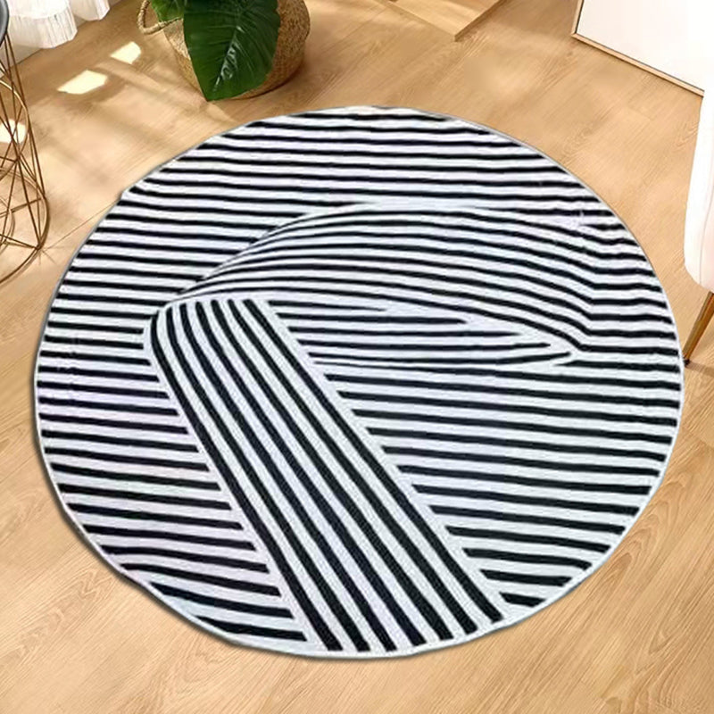 Modern Simple Line Rug Round Imitation Cashmere Area Carpet Absorbent Non-slip Rug for Living Room