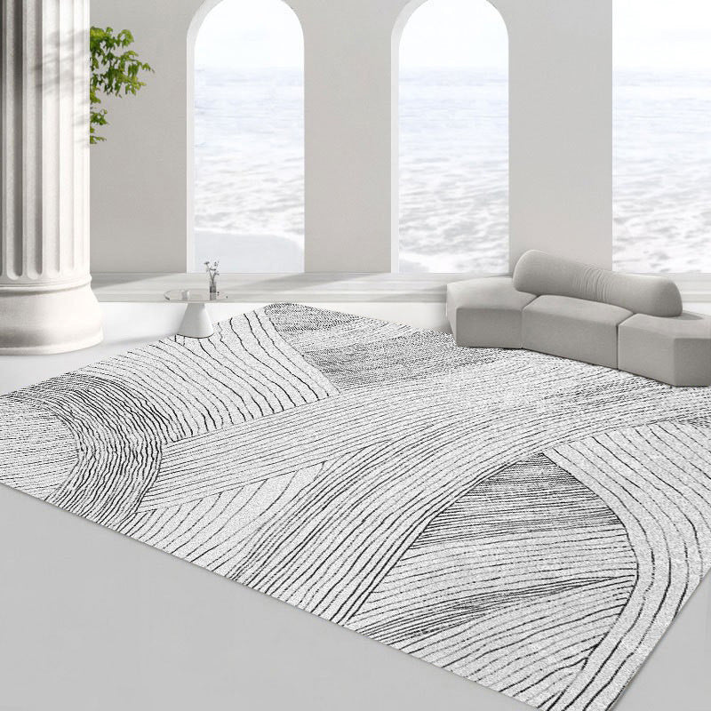 Modern Minimalist Line Rug Square Loop Pile Rug Absorbent Non-slip Area Carpet for Living Room