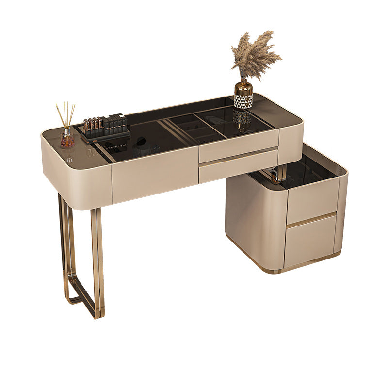 17" Wide Glam Vanity Table Glass Black Make-up Vanity with Drawer