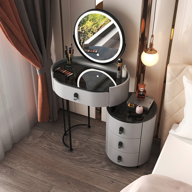 Mirrored Glass Makeup Counter Lighted Mirror Vanity Dressing Table with Drawer