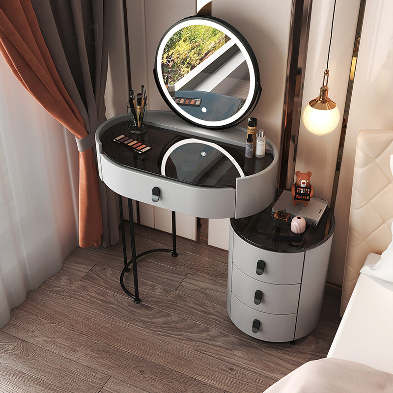 Mirrored Glass Makeup Counter Lighted Mirror Vanity Dressing Table with Drawer