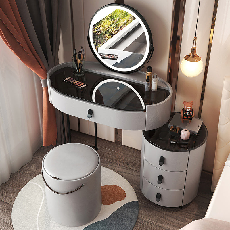 Mirrored Glass Makeup Counter Lighted Mirror Vanity Dressing Table with Drawer