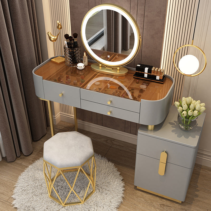 Glam Glass Vanity Dressing Table Bedroom Mirror Makeup Vanity Desk with Drawer