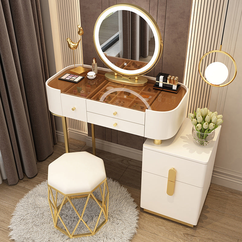 Glam Glass Vanity Dressing Table Bedroom Mirror Makeup Vanity Desk with Drawer
