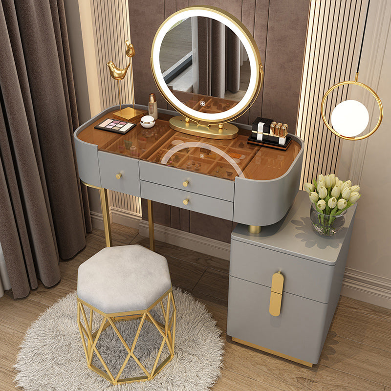 Glam Glass Vanity Dressing Table Bedroom Mirror Makeup Vanity Desk with Drawer