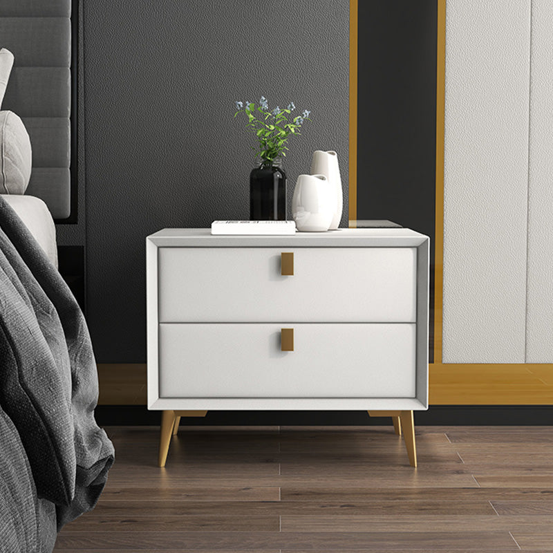 Leather Accent Table Nightstand Modern Bedside Cabinet with Drawers
