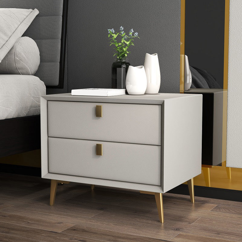 Leather Accent Table Nightstand Modern Bedside Cabinet with Drawers