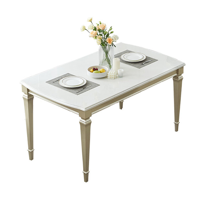 Glam Rectangle Dining Table White Faux Marble Tabletop for Home