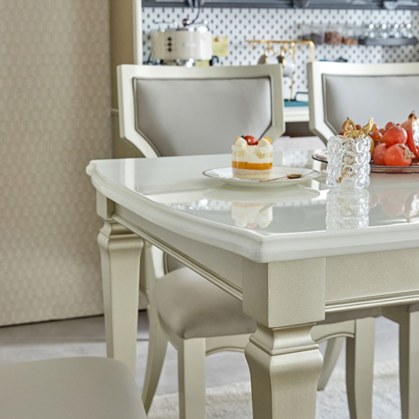 Glam Rectangle Dining Table White Faux Marble Tabletop for Home