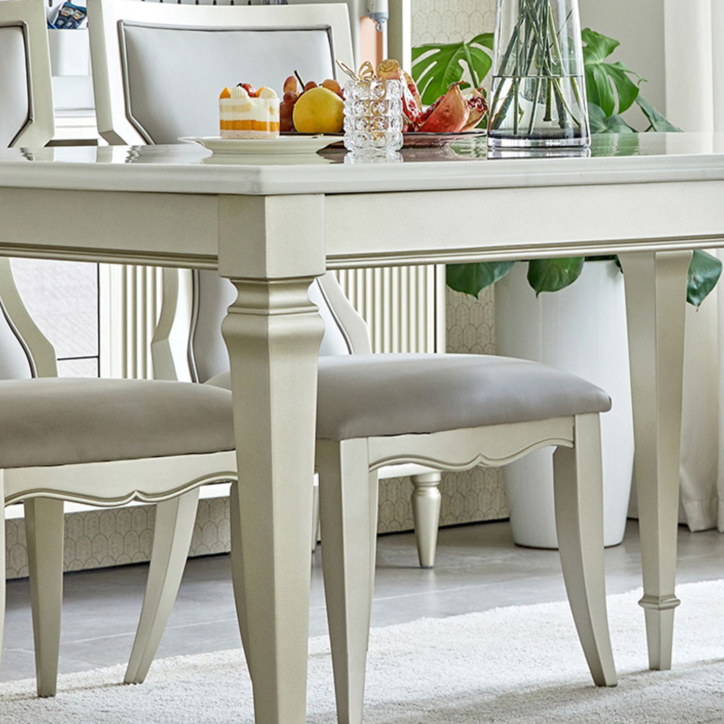 Glam Rectangle Dining Table White Faux Marble Tabletop for Home