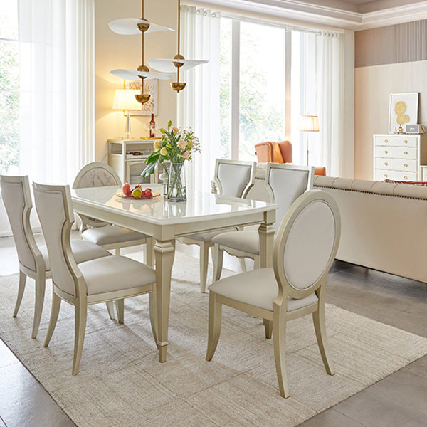 Glam Rectangle Dining Table White Faux Marble Tabletop for Home