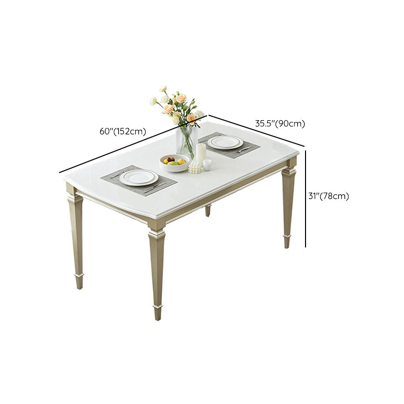 Glam Rectangle Dining Table White Faux Marble Tabletop for Home