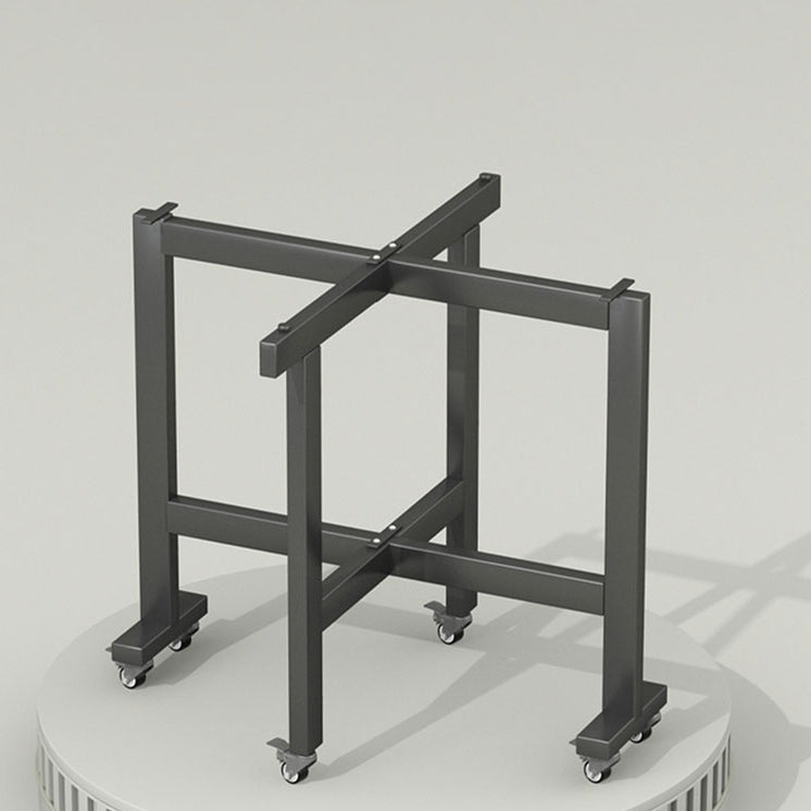 Modern Foldable Dining Table Round Grey Wood Tabletop with Metal Trestle Base