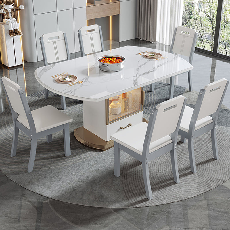 Modern Round Stone Top Dining Table Extendable for Small Spaces
