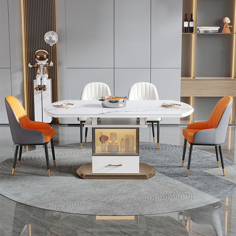 Modern Round Stone Top Dining Table Extendable for Small Spaces