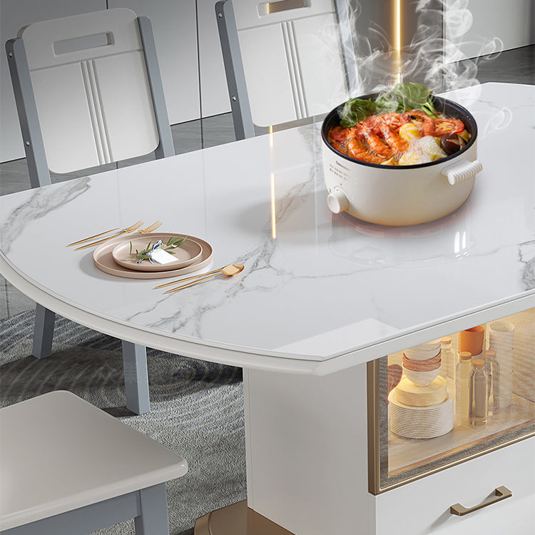 Modern Round Stone Top Dining Table Extendable for Small Spaces