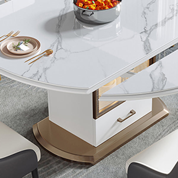 Modern Round Stone Top Dining Table Extendable for Small Spaces