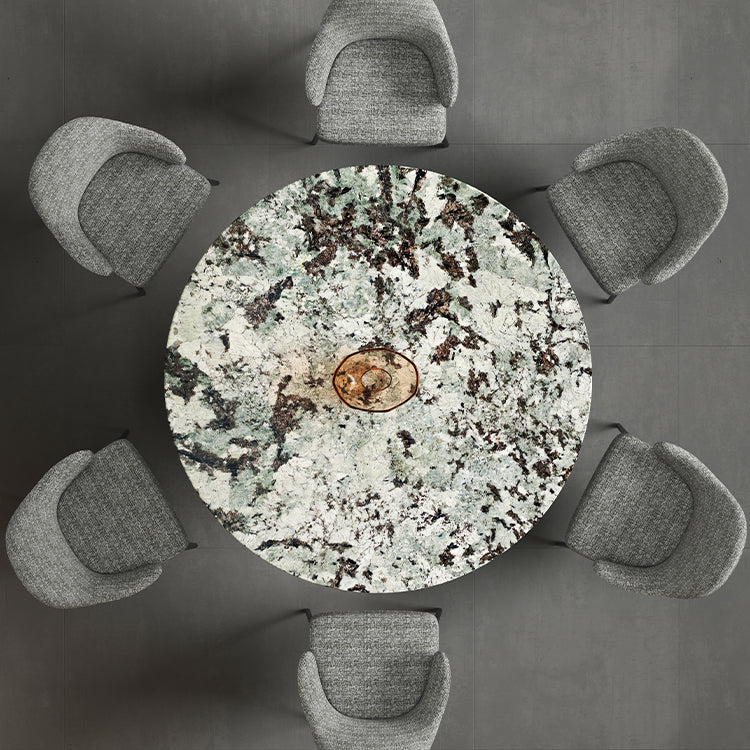 Glam Round Marble Top Dining Table with Metal Pedestal Base for Home