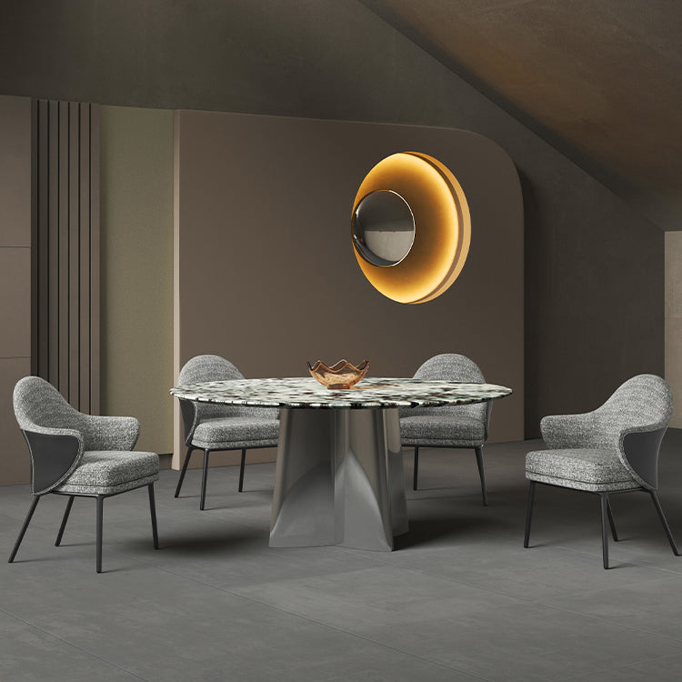 Glam Round Marble Top Dining Table with Metal Pedestal Base for Home