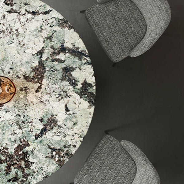 Glam Round Marble Top Dining Table with Metal Pedestal Base for Home