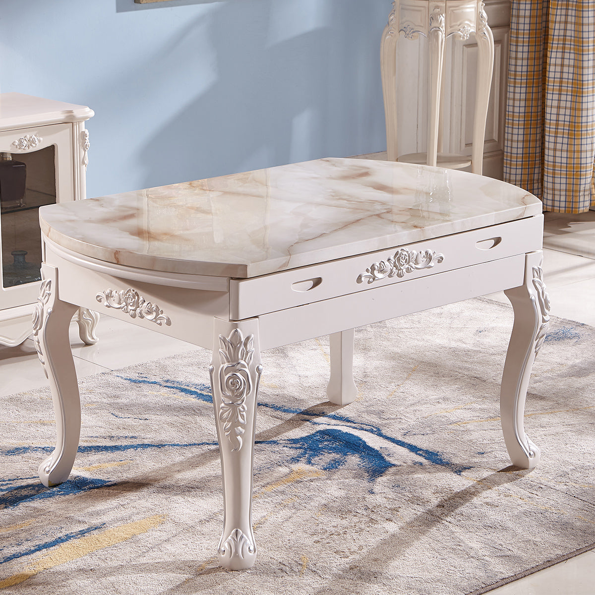 Glam Round Marble Top Dining Table with Solid Wood Legs for Home
