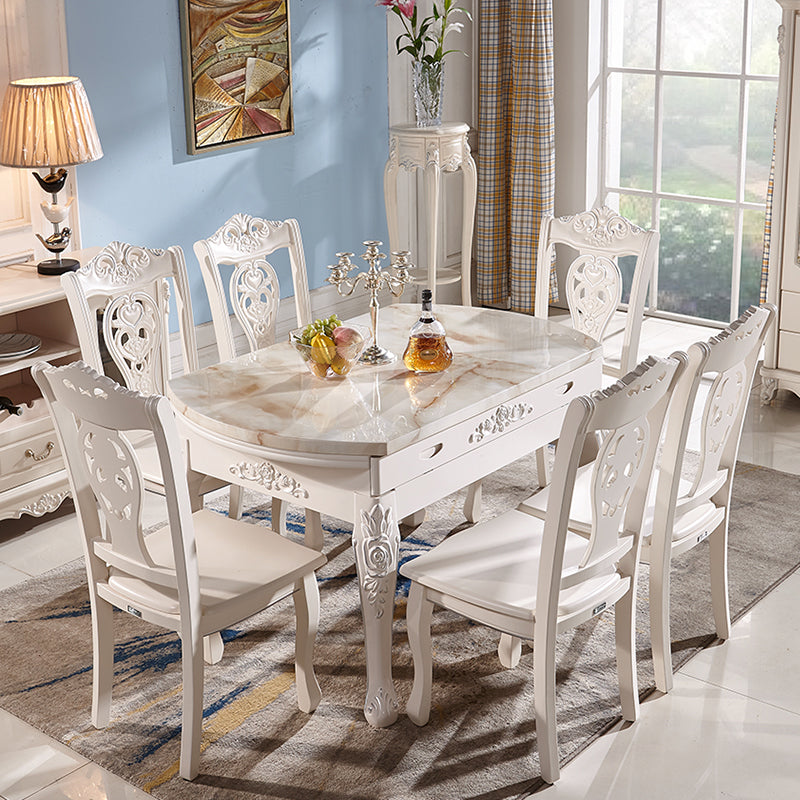 Glam Round Marble Top Dining Table with Solid Wood Legs for Home