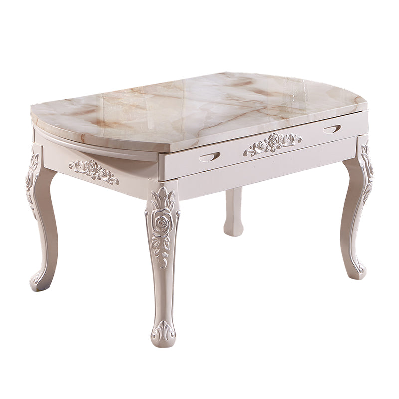 Glam Round Marble Top Dining Table with Solid Wood Legs for Home