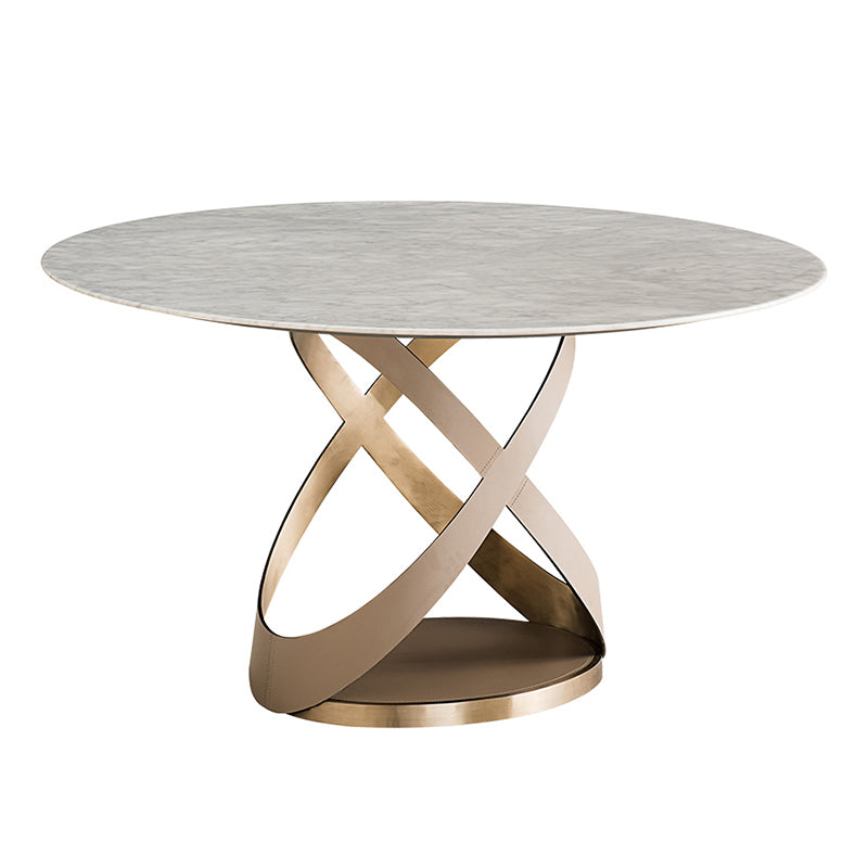 Modern Round Marble Top Dining Table with Metal Pedestal Base