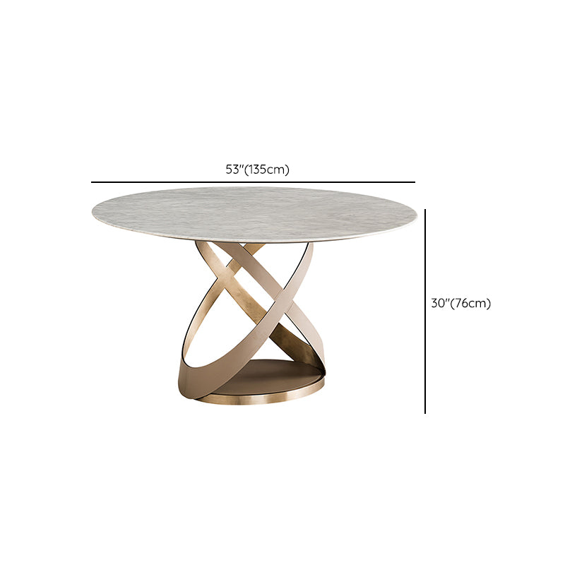 Modern Round Marble Top Dining Table with Metal Pedestal Base